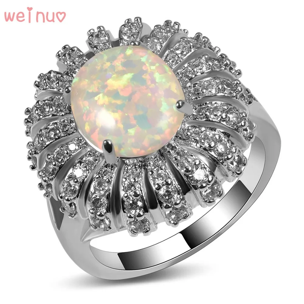 Weinuo, кольцо с белым огненным опалом, белым кристаллом, 925 пробы, серебро, высокое качество, необычные ювелирные изделия, обручальное кольцо, размеры 5, 6, 7, 8, 9, 10, 11, A282