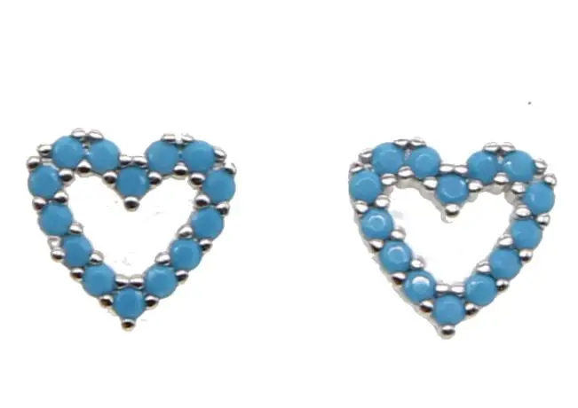 

2019 real 925 sterling silver delicate blue heart stud earrings turquoises stone paved tiny for young girl women party wholesale