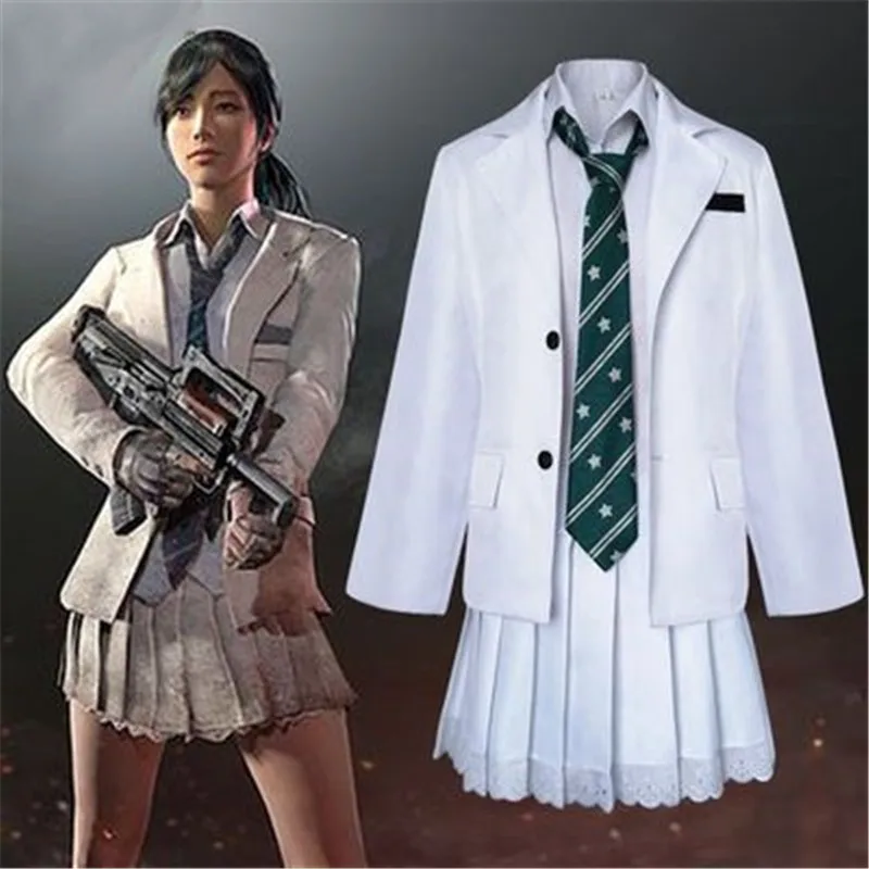 PUBG белые женские Карнавальная Одежда Форма PLAYERUNKNOWNS боя полный набор |