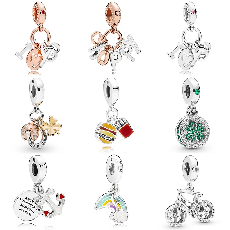 

Authentic 925 Sterling Silver Charm Bicycle Rainbow Clover Pendants Beads For Original Pandora Charm Bracelets & Bangles Jewelry