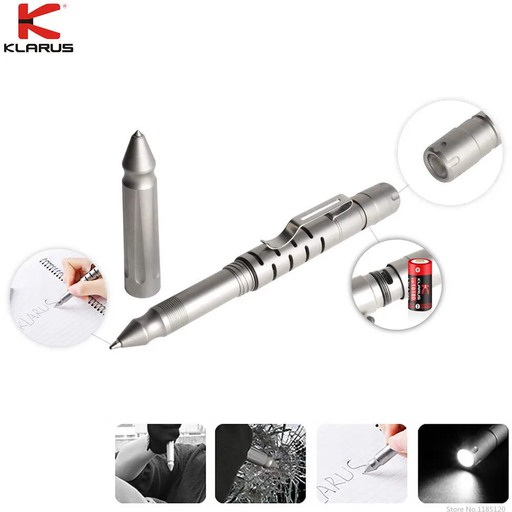 

KLARUS TP20 Ti Titanium Rechargeable tactical penlight CREE XP-G3 Pen Light Titanium alloy torch with 10180 Li-ion battery