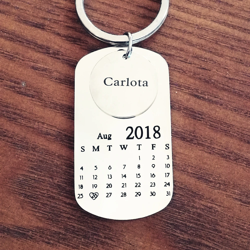 Personalized Custom Jewelry Calendar KeyChain Stainless Steel DO NOT Fade Engrave Special Date