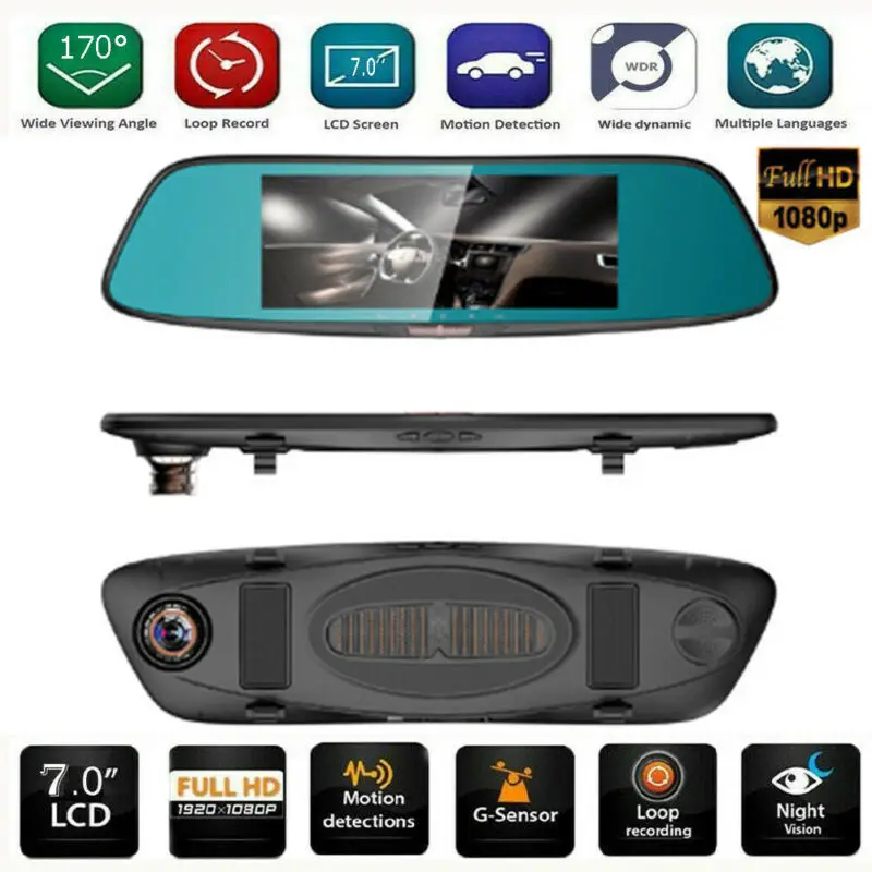 

Dual Lens 7'' HD 1080P Mirror LCD Car Dashcam Front +Rear Camera DVR GPS Reversing Cam Video Camera Car Driving Recorder