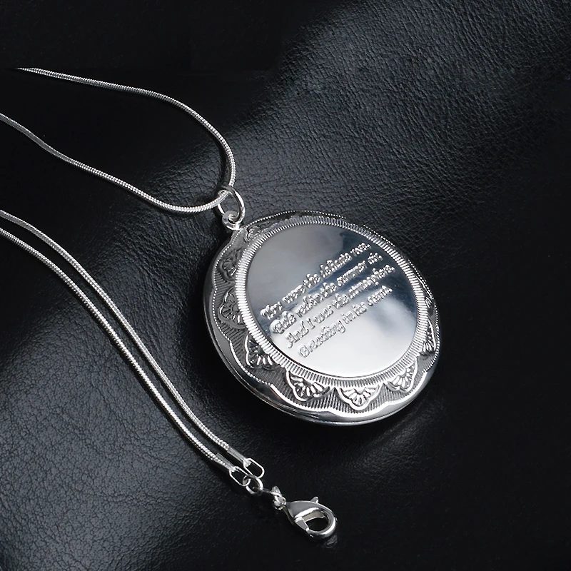 Retro Vintage 925 Sterling Silver Needle Carved Flower Round Pendant Necklace Can Put Photo For Lovers Women Best Gift