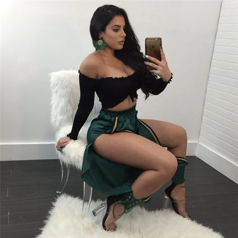 

2018 New Arrival Women Open side Satin pants Sexy lace up green Trousers harem long pants hip hop Causal womens mujer Split side