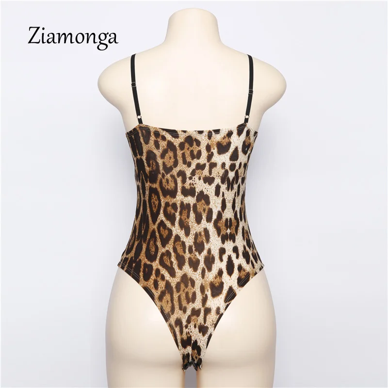 Ziamonga, Леопардовый принт, обтягивающее сексуальное боди для женщин, осень, v-образный вырез, на бретельках, на шнуровке, женские комбинезоны с открытой спиной, женские боди