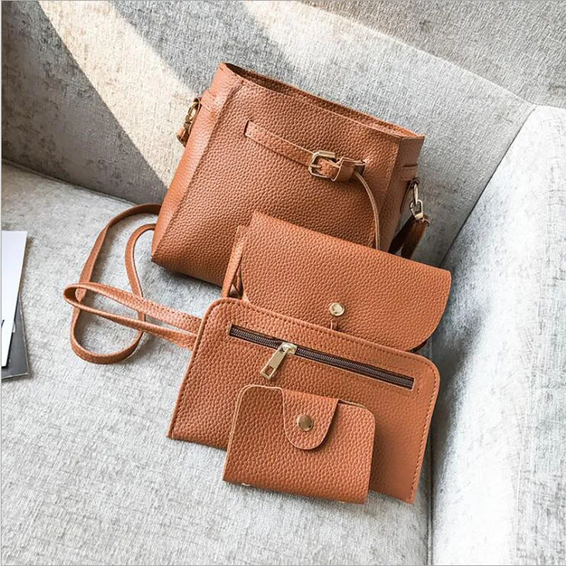 Women Top-Handle Bags Female Composite Bags 2018 Women Messenger Bags Handbag Set PU Leather Wallets Key Bag Set