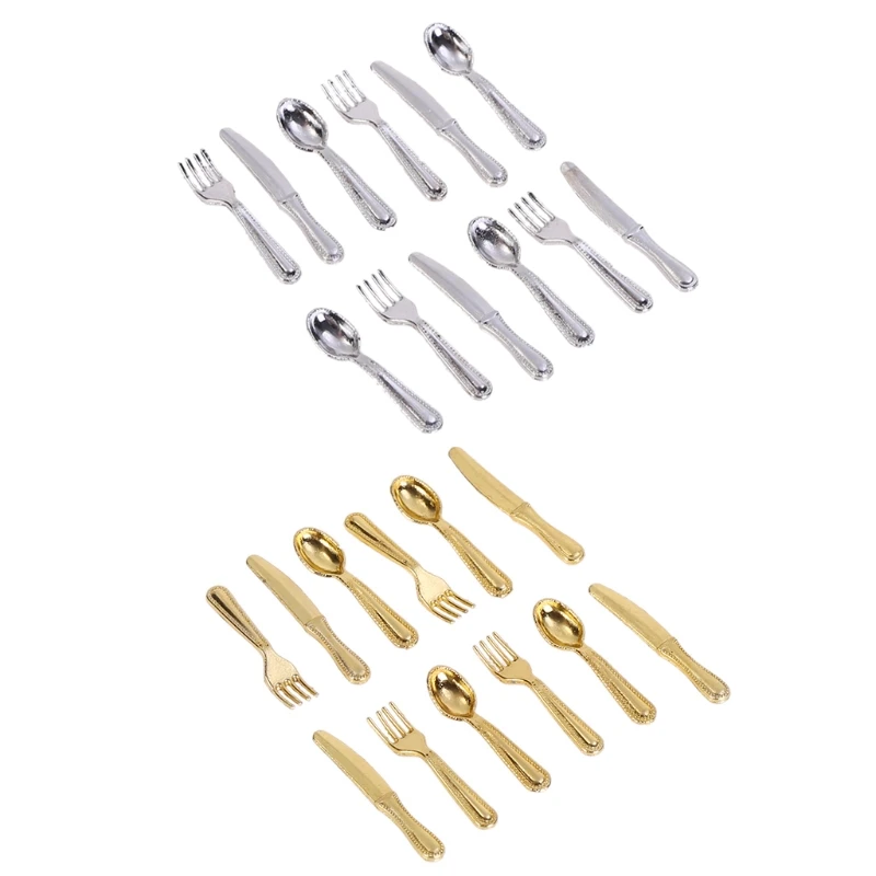 

HBB 1:12 Dollhouse Metal Cooking Tool Fork Spoon Silverware Kitchen Tableware Toy Kids Pretend Play Kitchen Toys