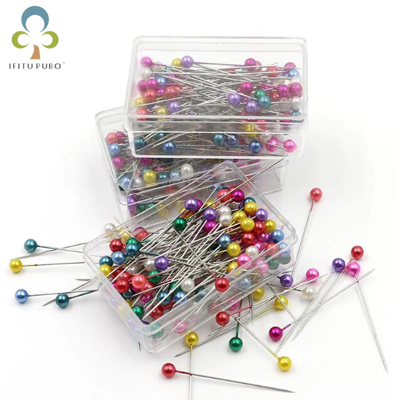 

100pcs=1 Box Hand sewing positioning pin color bead boxed round pearl needle pin GYH