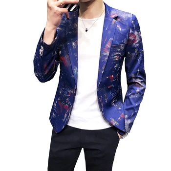 

Slim design men suit jacket Asian size S M L XL XXL XXXL men flower jacket Red Blue Black Blazer coat