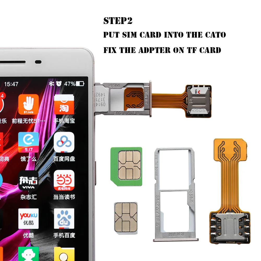 Dual Sim Hybrid 1PC Universal TF Hybrid Sim Slot Dual SIM Card Adapter Micro SD