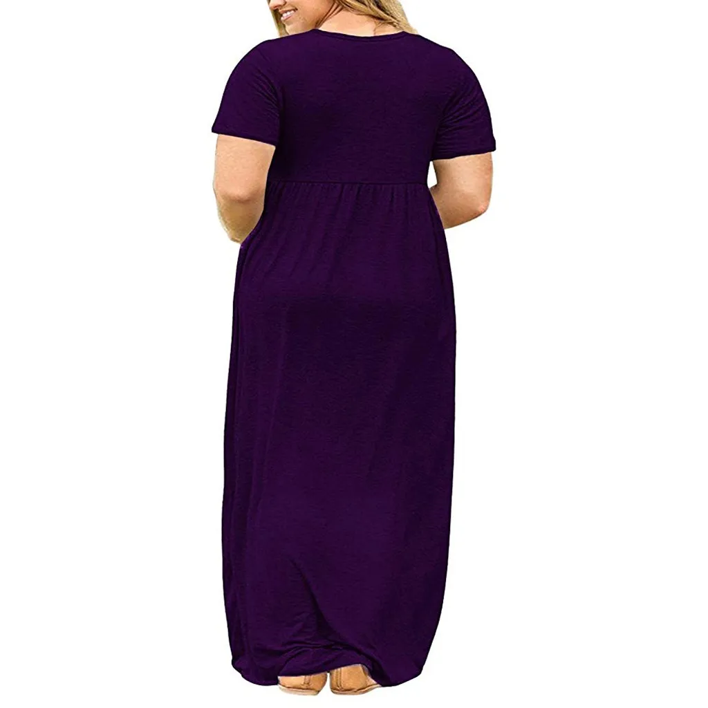 JAYCOSIN женское летнее Повседневное платье с круглым вырезом и коротким рукавом размера плюс 3XL 4XL 5XL винтажное Макси платье с карманами Z408