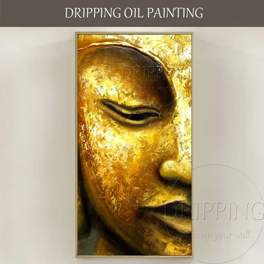 

Artist Pure Hand-painted High Quality Half Face Buddha Figure Oil Painting on Canvas Golden Buddha Oil Painting for Wall Decor