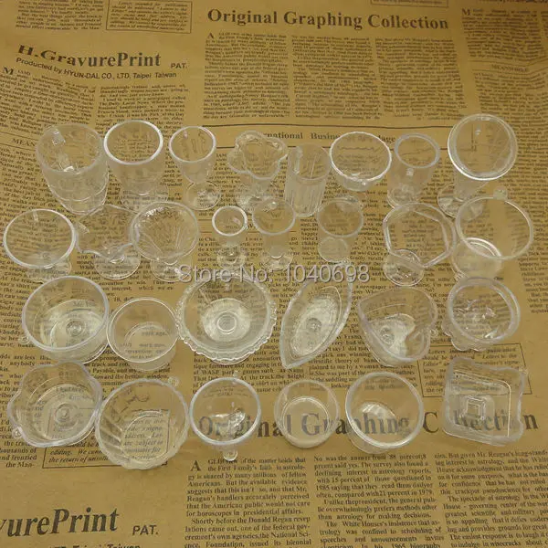 

30pcs/lot Fashion Clear Miniature Ice-cream Cups imitation PVC Plastic glass mix style Artificial Parfait Cups Deco Parts
