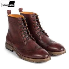 Лидер продаж; высококачественные Брендовые мужские новые модные ботинки с перфорацией типа «броги» из натуральной кожи на низком каблуке в английском стиле; ботинки с перфорацией типа «броги» на шнуровке; Цвет винно-красный