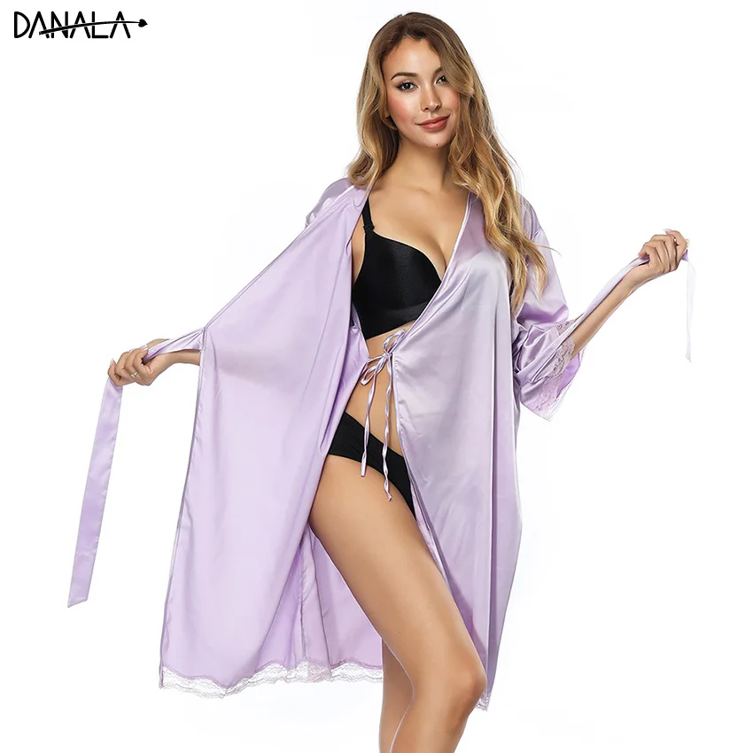 Женский сатиновый банный халат DANALA кружевное ночное белье для подружки невесты
