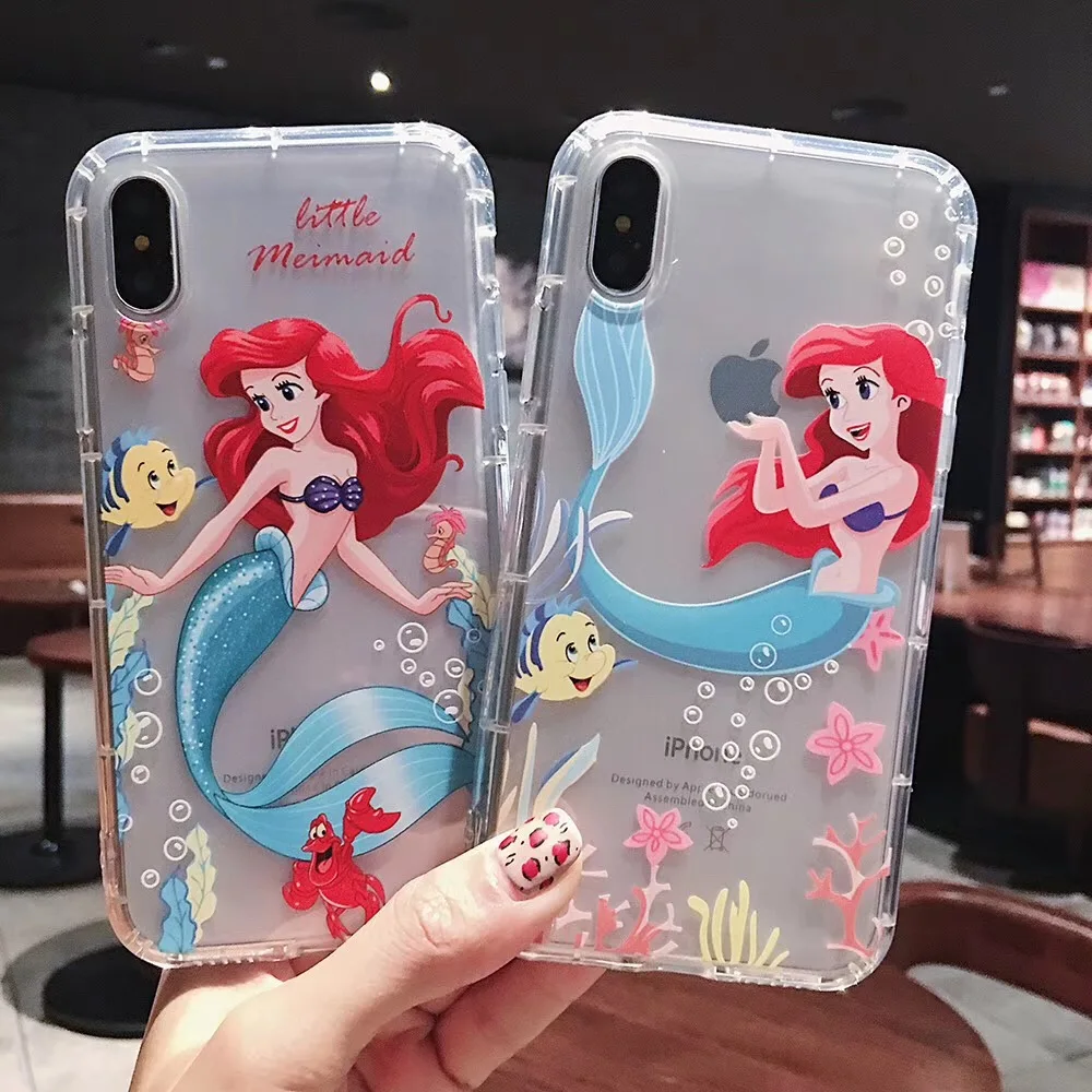 

Luxury high quality cartoon princess mermaid shell for iphone XS MAX XR 6S 7 8plus air cushion transparent TPU case Fundas Capa