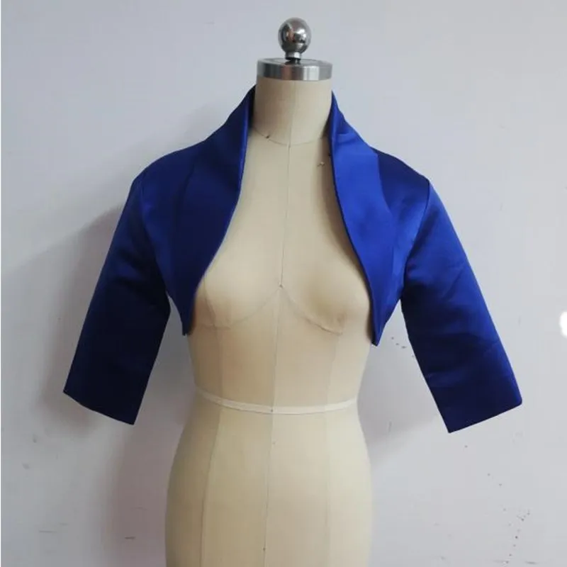Ruthshen Royal Blue Women Satin Wedding Jacket Fall New Three Quater Sleeves Unique Collar Bridal Wrap Bolero / Shrug