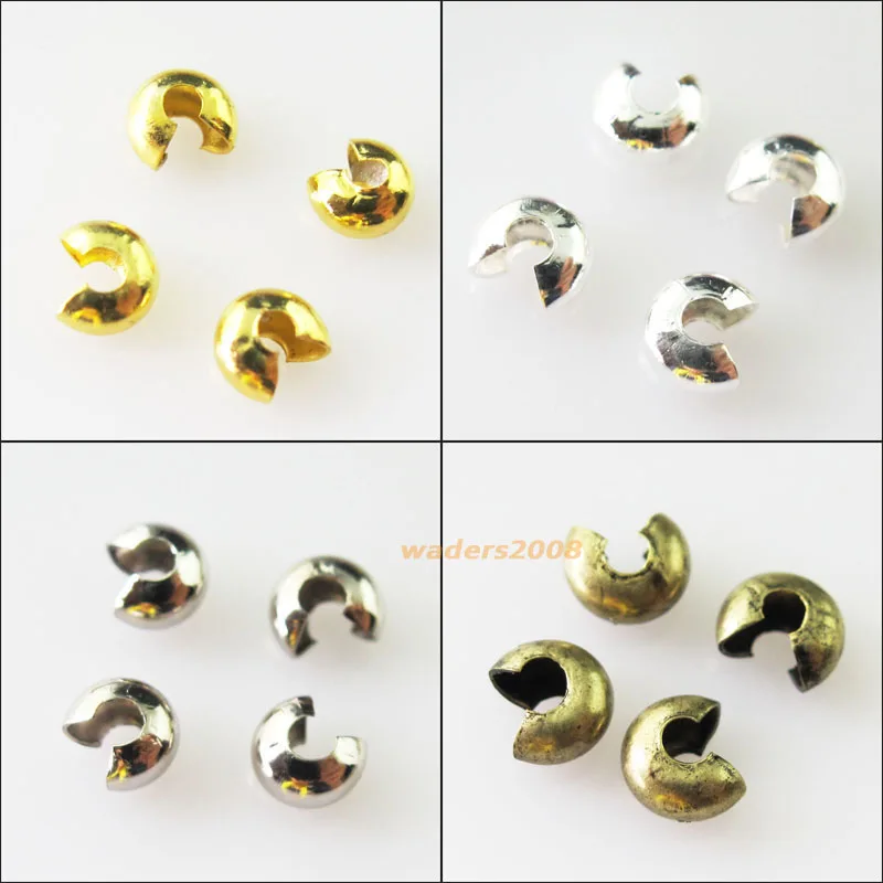 

60Pcs Crimp Beads Covers 5mm Connectors Gold Dull Silver Bronze Plated
