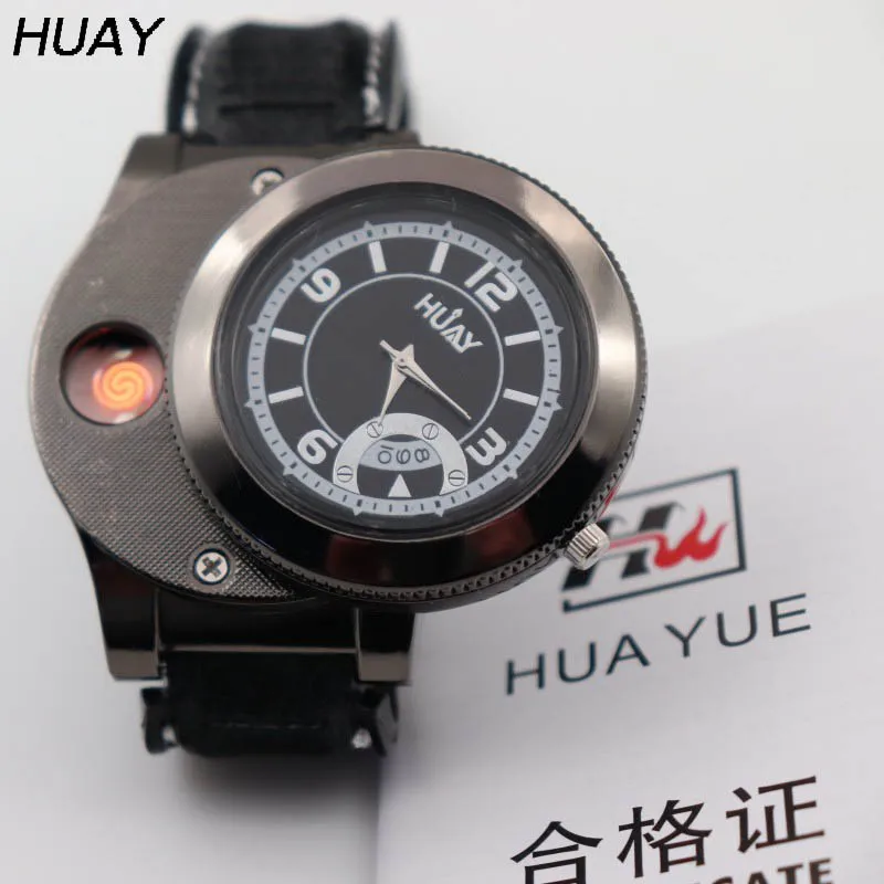 

1pcs 2018 New lighter watch for men fashion Quartz Watches with USB Rechargeable Gifts Casual Flameless Cigarette Lighter F668