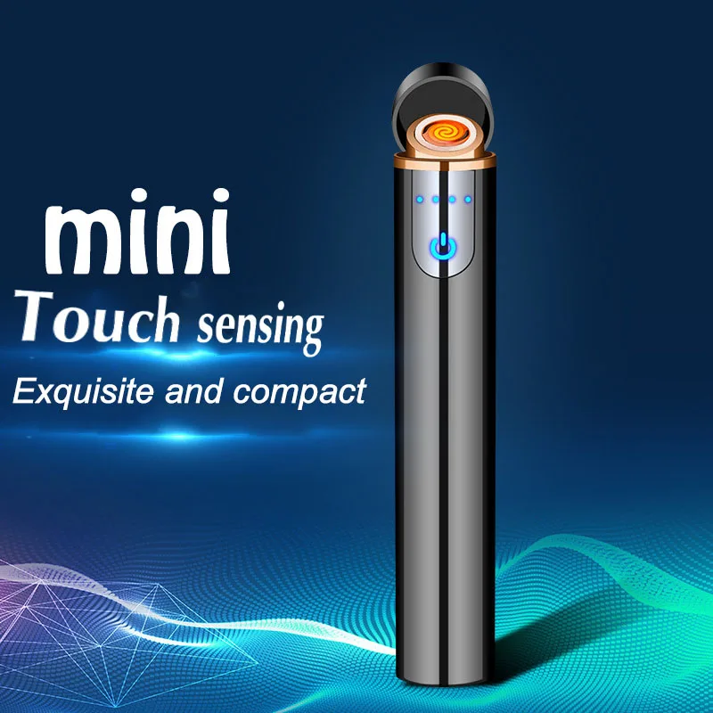 Новые тонкие зажигалка Металл зарядка через usb зажигалки Перезаряжаемые электрический легче ветрозащитный Высокое качество гаджеты для