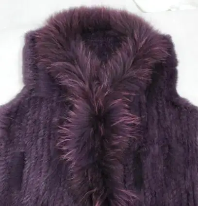 HARPPIHOP* женское вязаное пальто из натурального кроличьего меха/куртка/верхняя одежда с капюшоном женский длинный пояс с кисточками - Цвет: purple