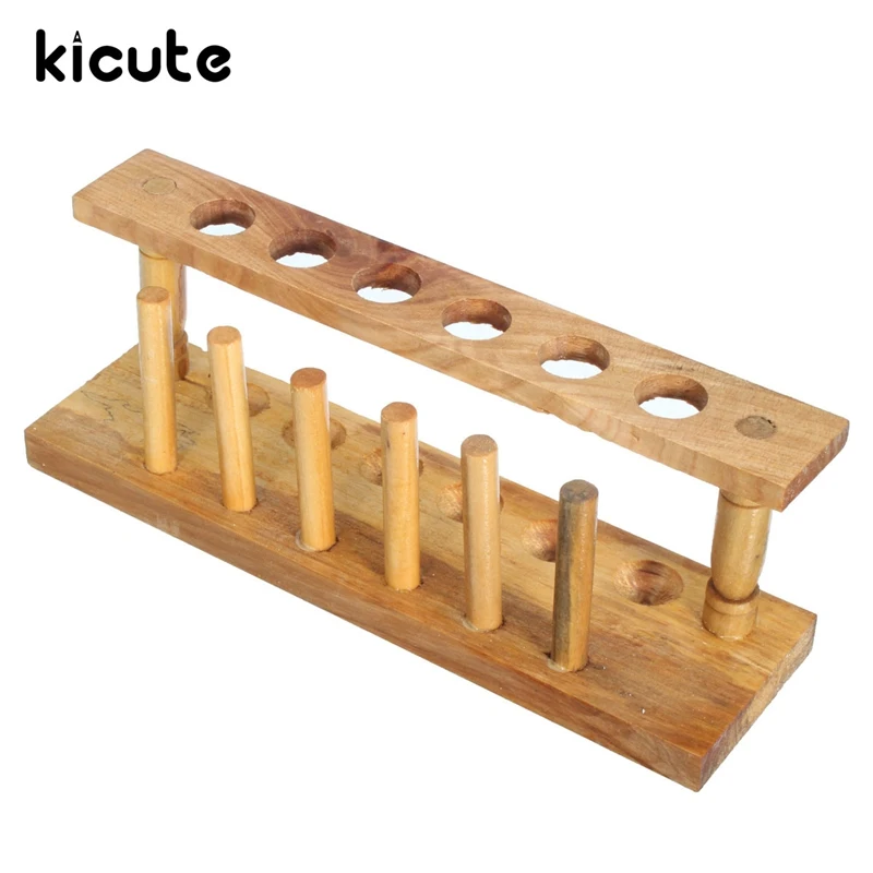 

Kicute 6 Holes and 6 Pins Wooden Test Tube Rack Holder Support Burette Stand Laboratory Test tube Stand Shelf Lab School Supply