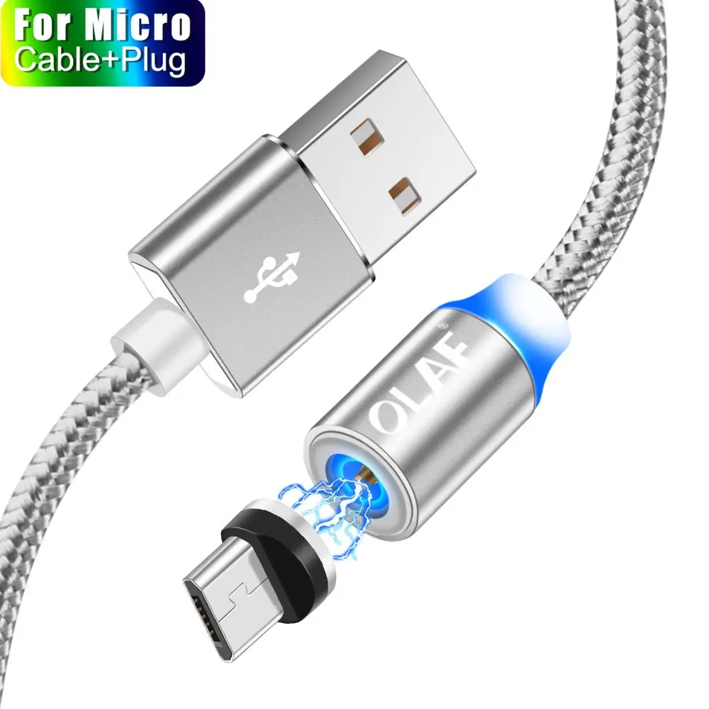 Магнитный Micro USB кабель Олаф для быстрой зарядки, USB кабель для зарядки и передачи данных, Micro USB кабель для мобильных телефонов, USB шнур - Цвет: Cable-Plug Sliver