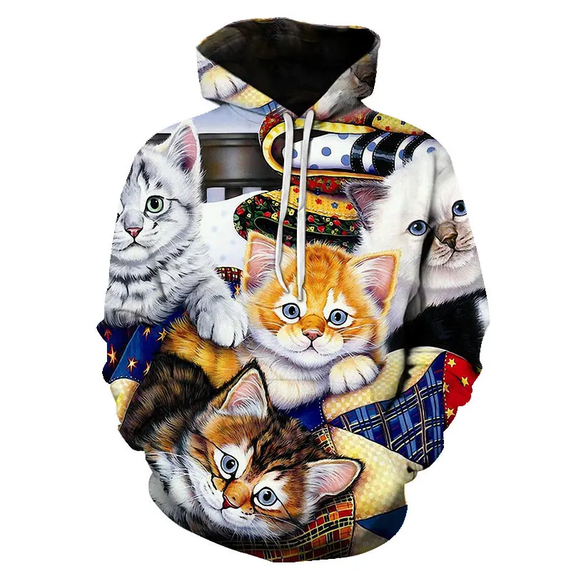 

Mens Sweatshirt 2019 Summer Anime Cat 3D White Men's Hoodie Fashion Animal Print Pullover Men Casual Short-Sleeve Hoodies Homme