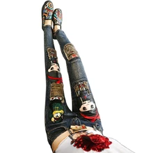 Женские Джинсы бойфренда плюс размер рваные джинсы для женщин модные джинсовые брюки лодыжки тонкие джинсы с принтом C480