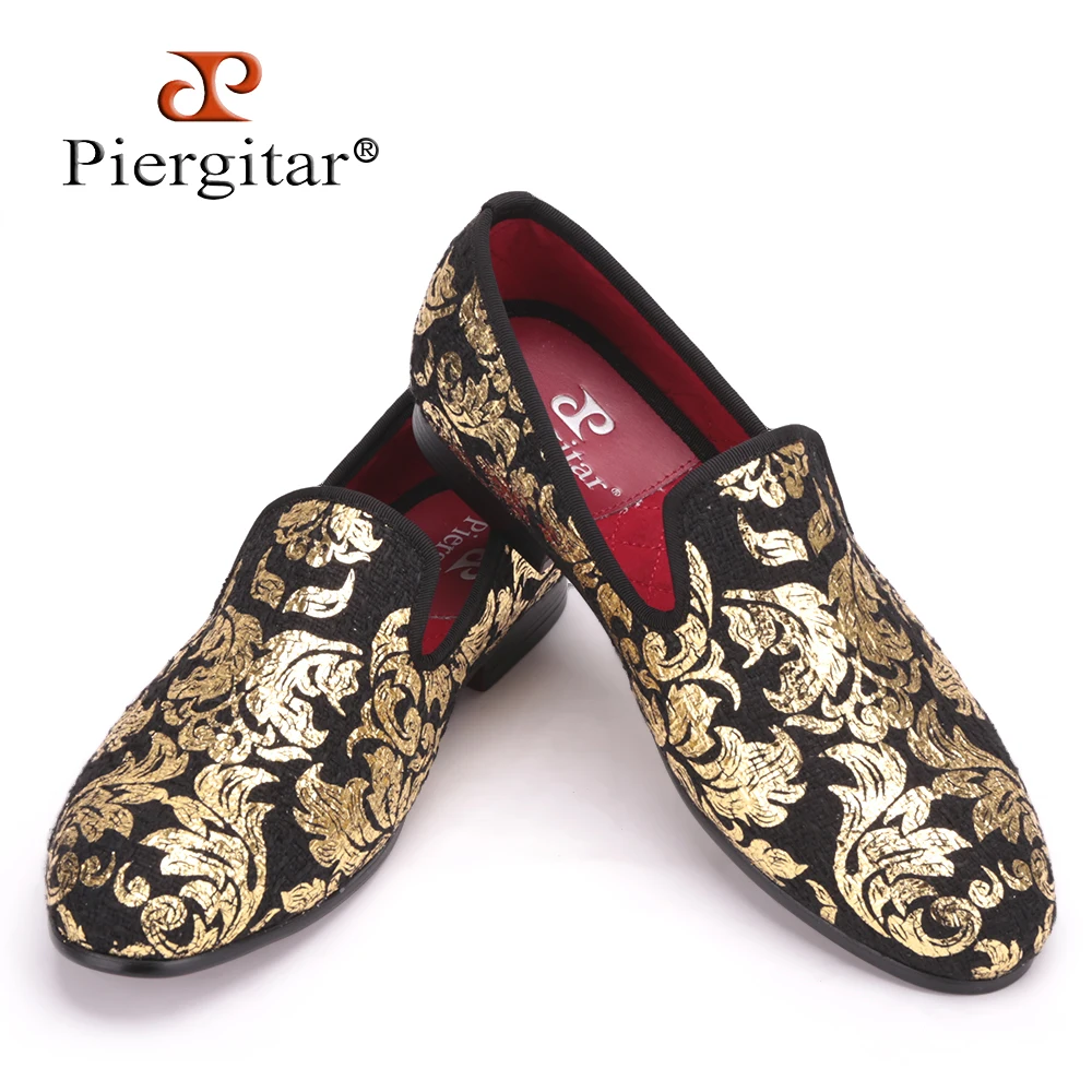 Piergitar New High-end Gold printing Men Shoes  Luxury Fashion Men Loafers Men's Flats Size US 4-17 Free shipping