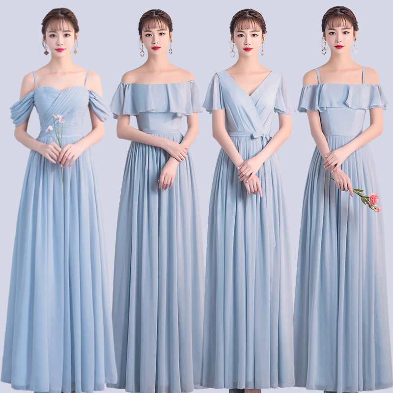 

Elegant Chiffon Dress Blue Colour Long Bridesmaid Dresses 2019 for Women Party Formal Prom Dresses