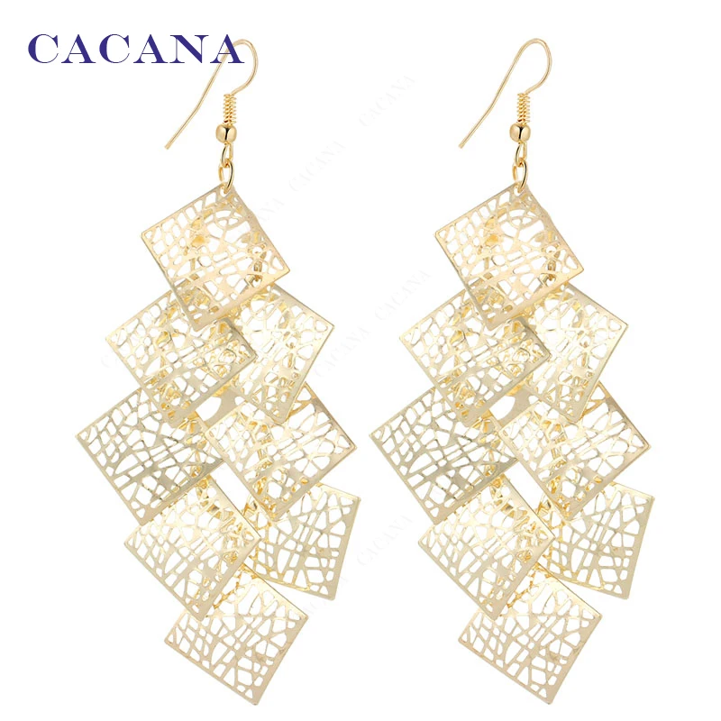 

CACANA Dangle Long Earrings For Women Hollow Classical Square Bijouterie Hot Sale No.A776 A777