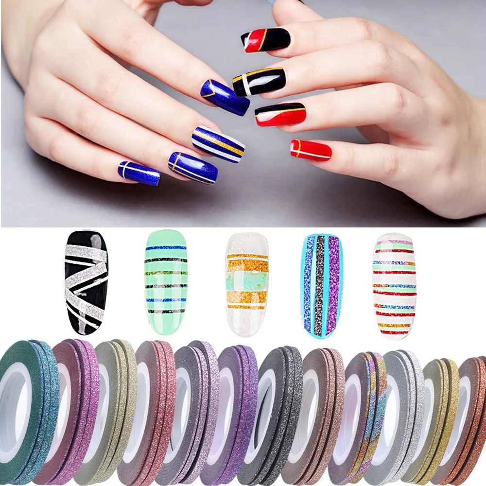

1mm 12 Color Glitter Nail Line Tape Sticker Set Art Decorations DIY Tips For Polish Nail Gel Rhinestones Decorat New Ho