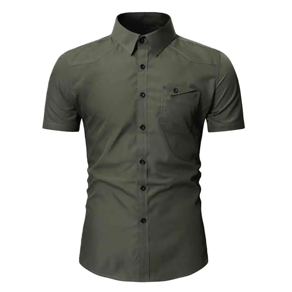 Army Green Модная Новая мужская летняя деловая рубашка с коротким рукавом и карманом, повседневный Мягкий Топ с коротким рукавом L0318 - Цвет: Army Green