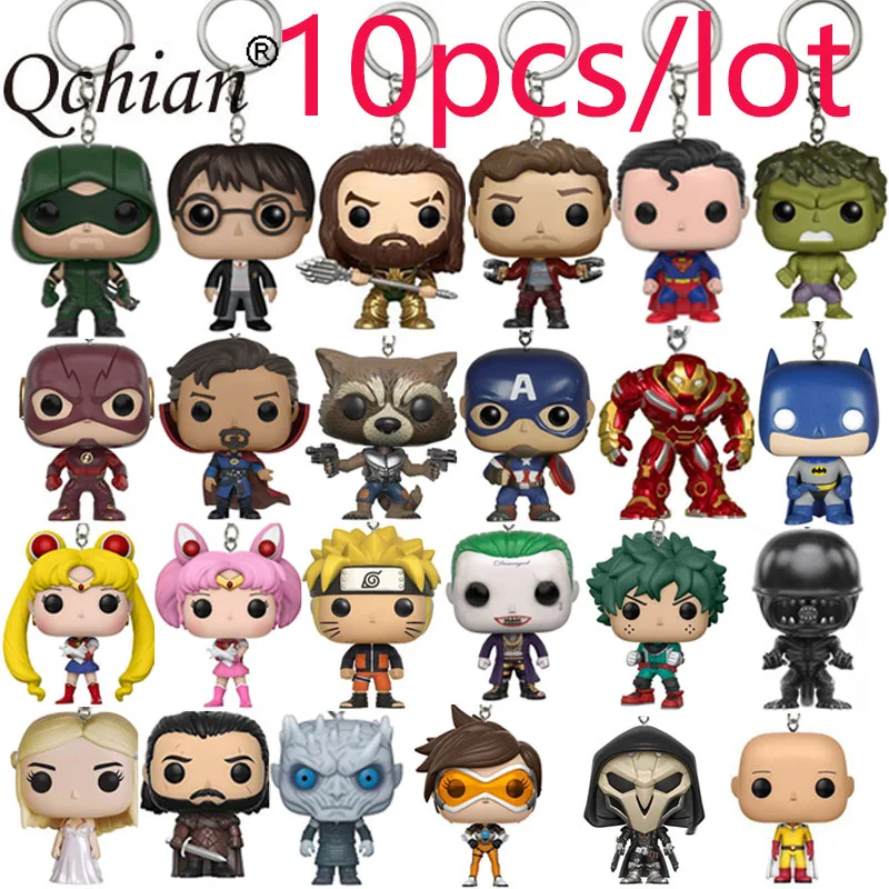 

10pcs Action Figure Dolls Keychain Naruto Hulk Avengers Star Lord Doctor strange The Flash Sailor Monn boys 3D PVC Keychain