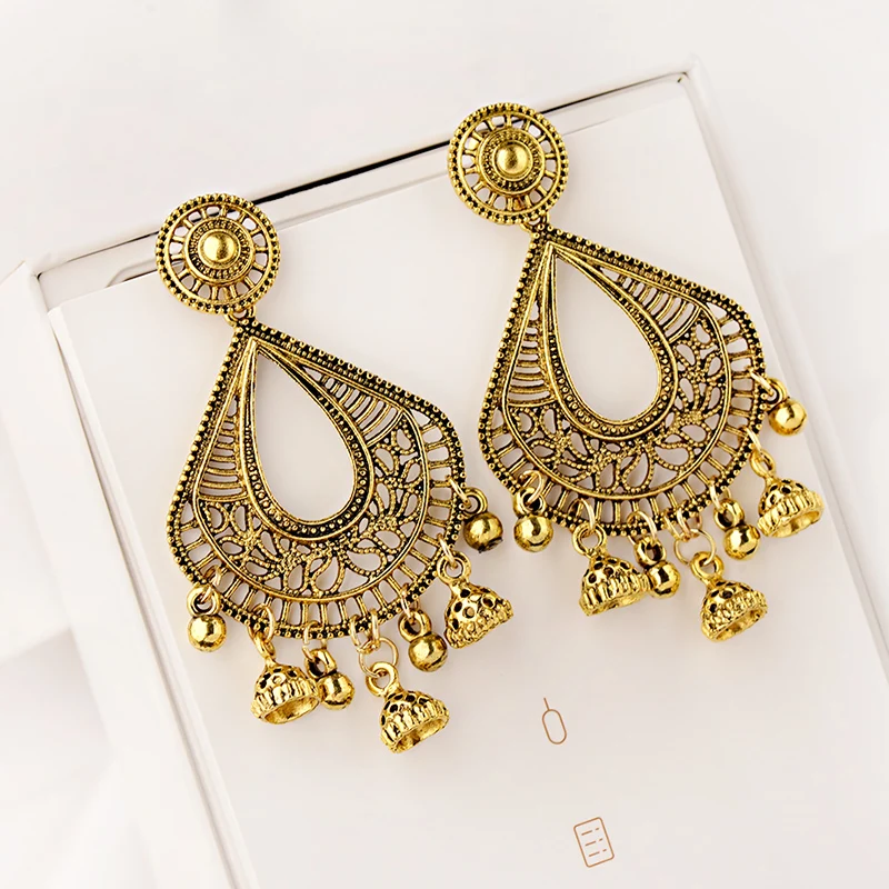 Золотые серьги Jhumka в египетском стиле индийские ювелирные украшения бохо