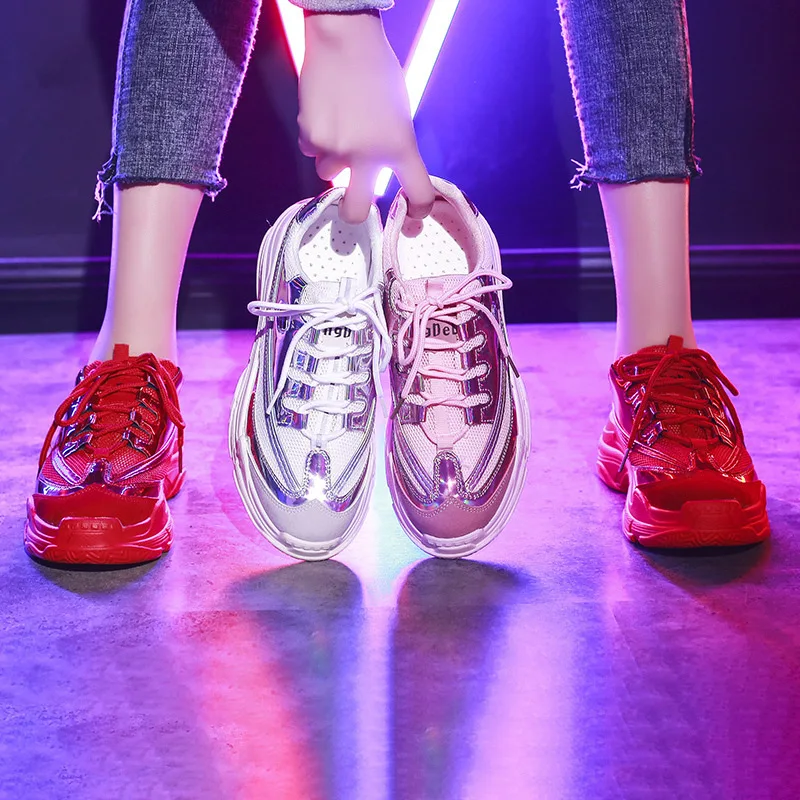 

Glitter Running Shoes Women red Platform Ladies Chunky Sneakers Trainers Basket Femme Zapatillas Deportivas Mujer holographic