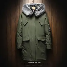 Модные Повседневное теплая плотная Длинная зимняя куртка Для мужчин меховой воротник для похудения с капюшоном куртки с напечатанным рисунком куртка уличных работ большой Размеры