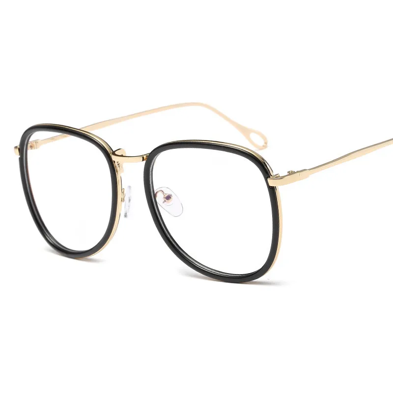 Elbru ретро очки оправа мужские Оптические очки оправа Женские квадратные металлические очки модные брендовые очки мужские и женские - Frame Color: Glossy Black
