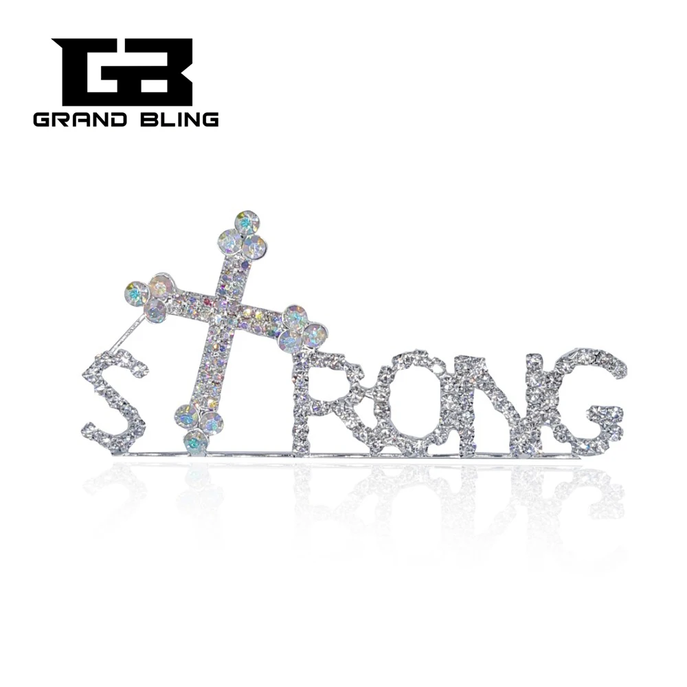 

Newest Design Rhinestone "STRONG" Word Pin for Strong Man with Jesus Cross Brooch Jewelry FREE SHIPPING
