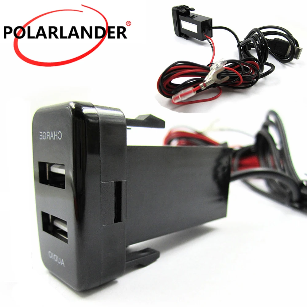 

hot For Mitsubishi Socket Dashboard 12V Dual USB Audio output Ports phone Car Charger 5V 2.1A USB Car Charger