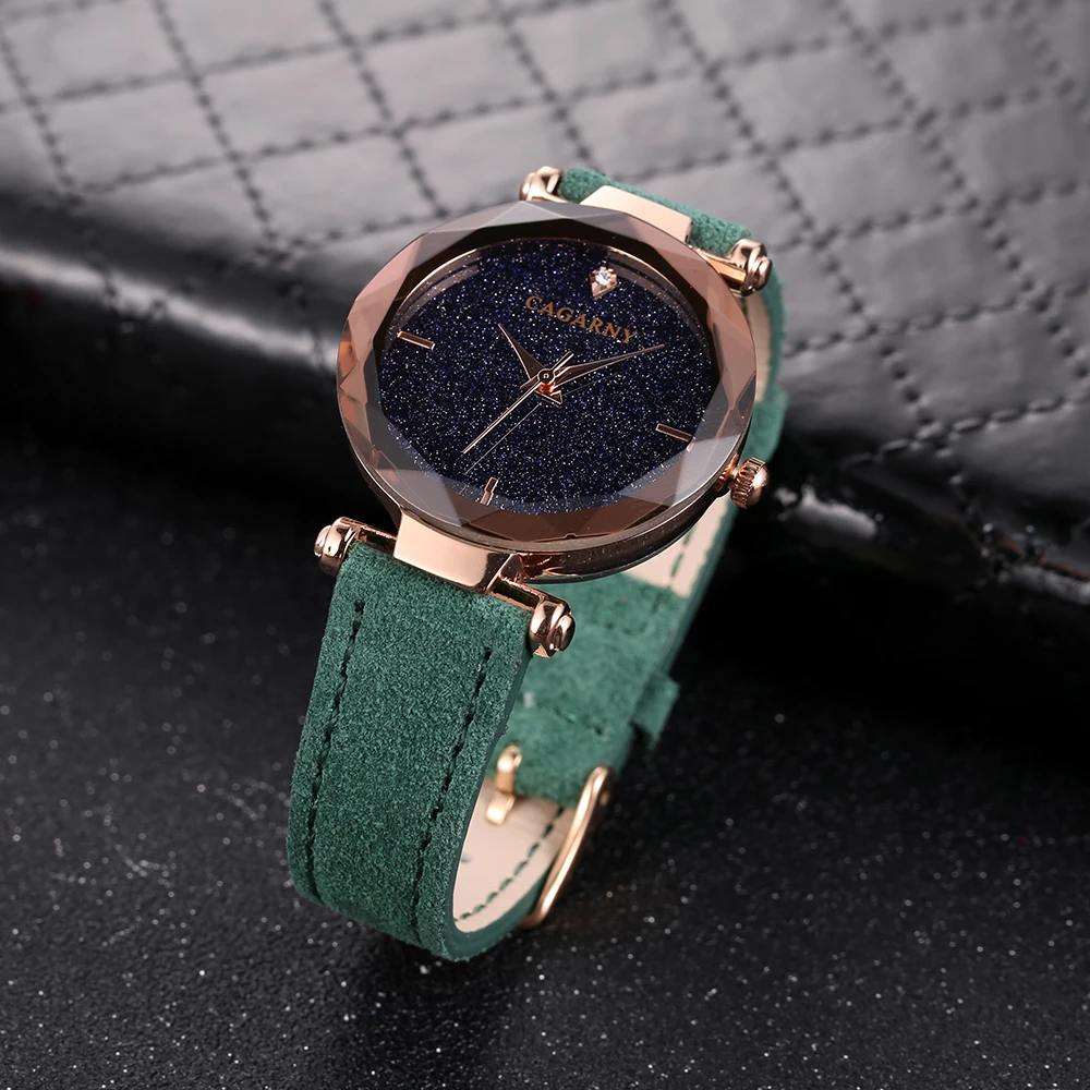 

Women Watches Luxury Famous Brand Cagarny Women's Quartz Watch Crystal Vogue Leather Rose Gold Fashion Ladies Wristwatches Clock