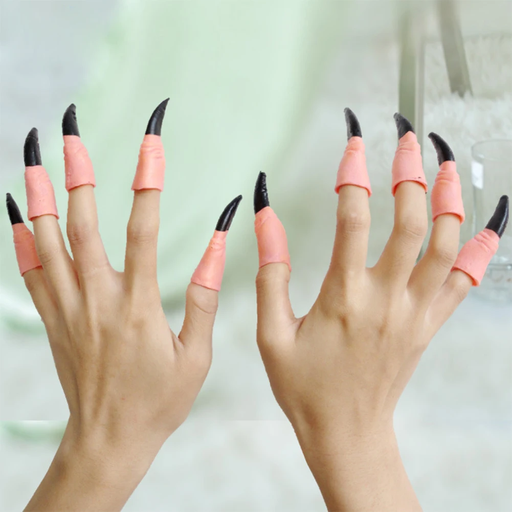 10Pcs Fake Fingers Witch Vampire Nail Covers Set Halloween Prop Party