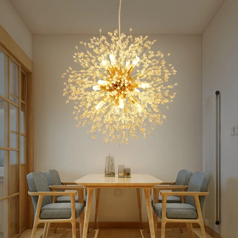 

Golden chandelier LED hanging lights living room suspension luminaires Crystal lighting Iron fixtures bedroom suspended lamps