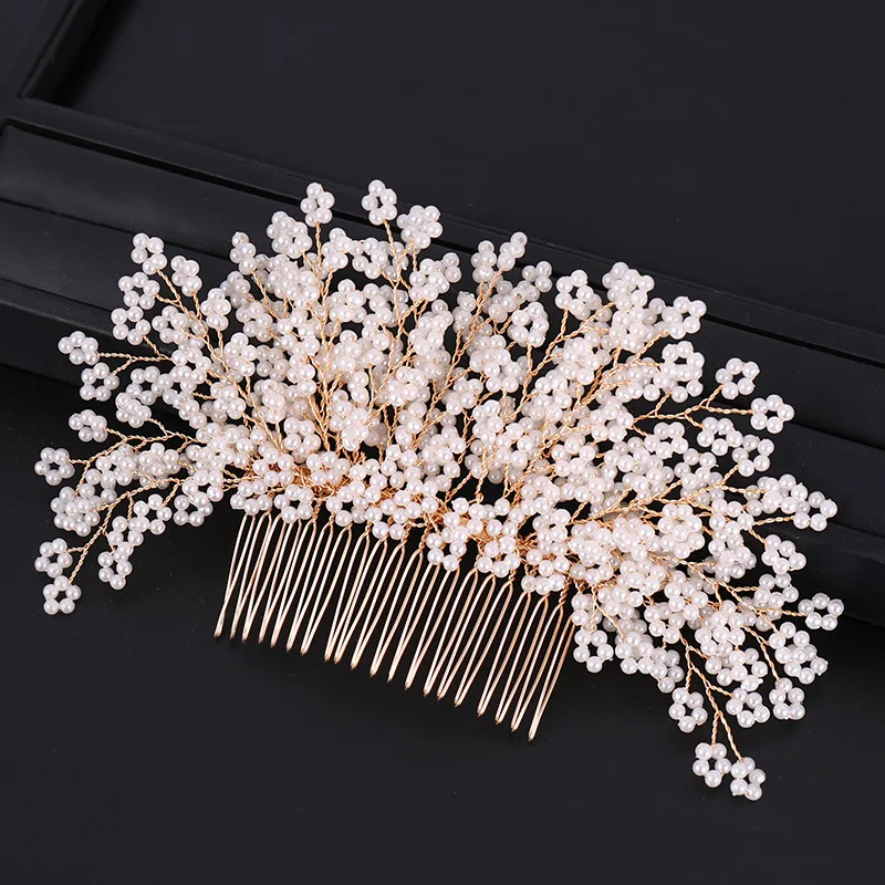 

Handmade Rose Gold Bridal Hair Comb Headpiece with Pearls, Crystals & Hand-Enameled Matte Petals