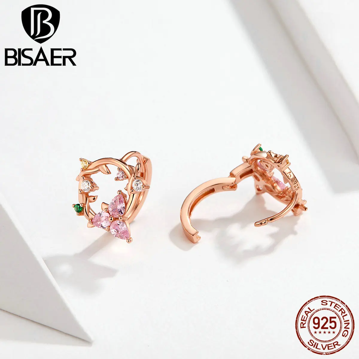 BISAER Blooming 925 Sterling Silver Season Zircon Exquisite Stud Earrings for Women Wedding Bridal Earrings Jewelry EFE135