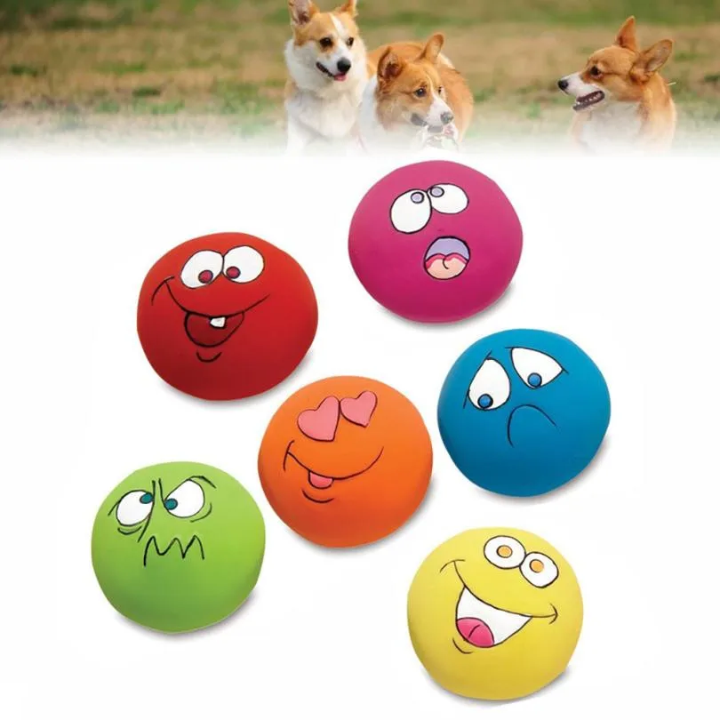 6pcs Funny Emoji Cute Pets Dog Puppy Cat Ball Teeth Toy Rubber Chew