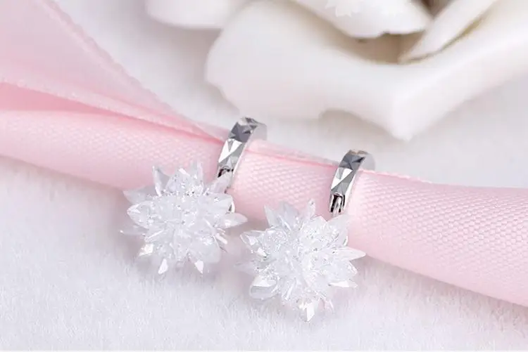 Стерлингового серебра 925 пробы модные блестящие Ледяной цветок кристалл ladies' серьги гвоздики ювелирные изделия анти аллергия Женский свадебный подарок