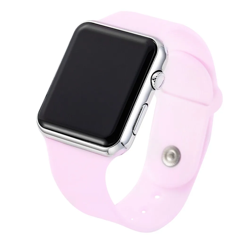 4 colours Square Mirror Face Silicone Band Digital Watch Red LED Digital Watches Metal Frame WristWatch Sport Clock Hours
